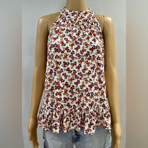 NWT CeCe Women's Floral Party Color Ruffle Mock Neck Sleeveless Blouse Size LRG